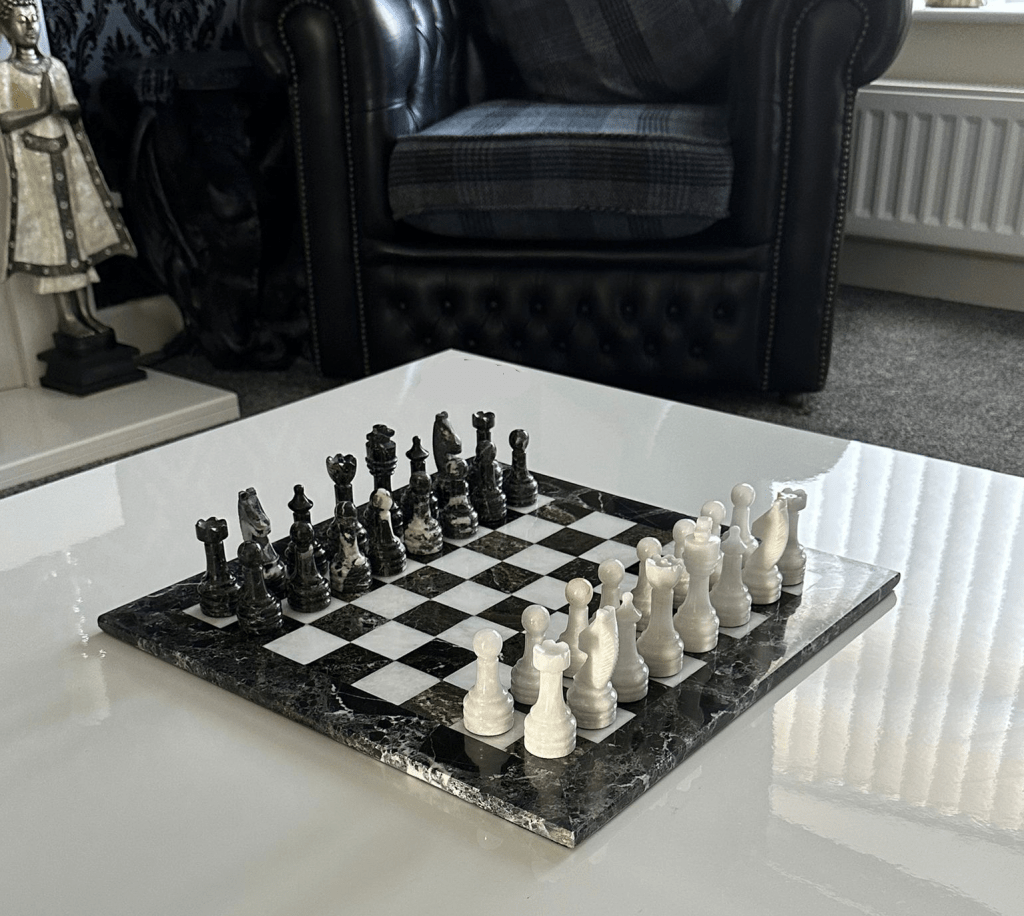 The Zebra - Black Marble and White Onyx with Marble Board - ChessBaron ...